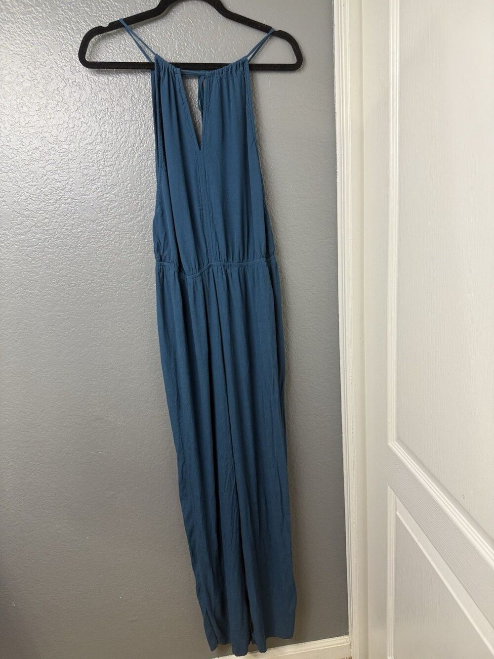 Womens Jumpsuit Sz Medium Teal Blue Back Plunge Sleeveless Pants Forever 21